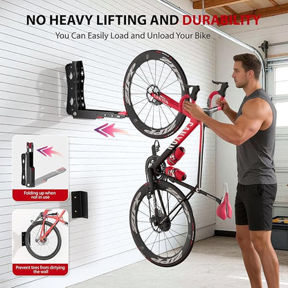 Swivel Bike Wall Mount,No Heavy Lifting Bike Wall Mount,Space-Saving Bike Rack Garage,Holds Up to 77 lbs,Vertical Bike Wall Hangers for Garage & Home Storage Solution,2-Pack
