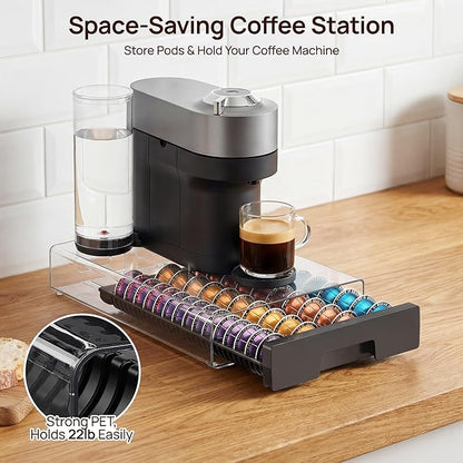 Vtopmart Coffee Pod Drawer Organizer for Nespresso Vertuo Pods, Holds 40 Large or 60 Small Capsules, Acrylic Coffee Pod Holder with Smooth Pull-Out, Anti-Slip Clear Storage