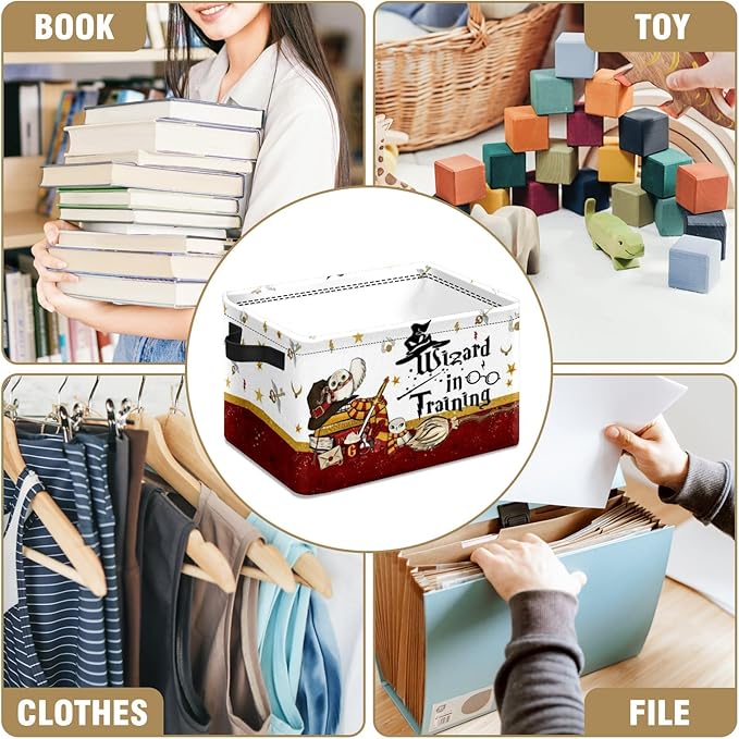 Book Magic Owl Storage Basket Large Foldable Owl Storage Bin Cube Collapsible Organizer for Pantry Bedroom Decor