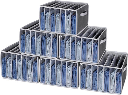 Zilink Upgraded Wardrobe Clothes Organizer with Support Board Clear Pant Organizer for Closet with 7 Grids Jeans Storage Organizer for Closet for Jean Pant Sweater Legging T-Shirt, 6 Pack