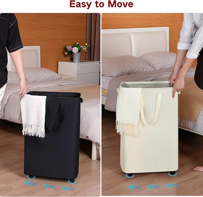 efluky Slim Laundry Hamper with Wheels, Rolling Laundry Basket for Clothes, Small Laundry Basket for Bedroom, Dorm and Laundry Room, 75L (19.8 Gallons) Black