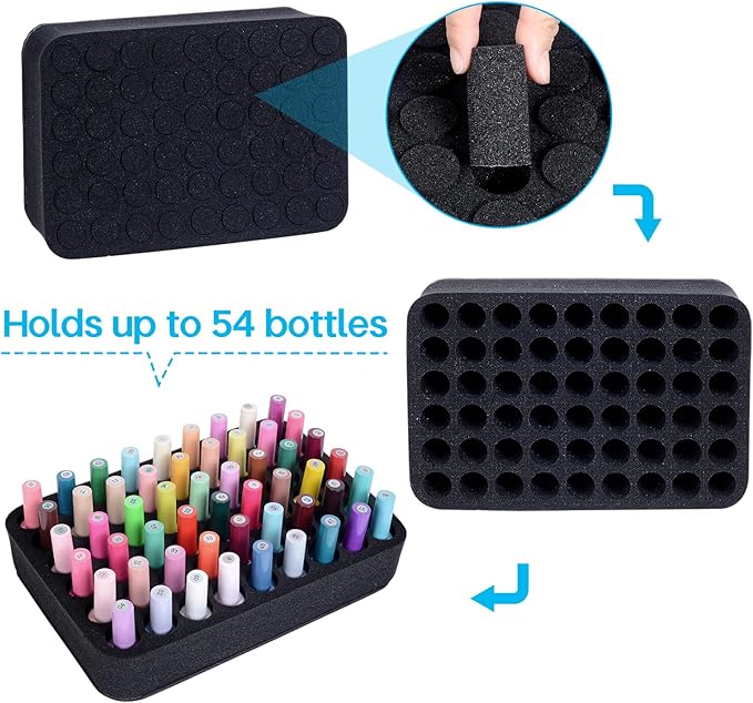 2 Pack Nail Polish Organizer Holder Foam Pad with Slots for Storage 108 Bottles (15ml/0.5fl.oz) Nail Polish or Essential Oil Tray for Drawers Black