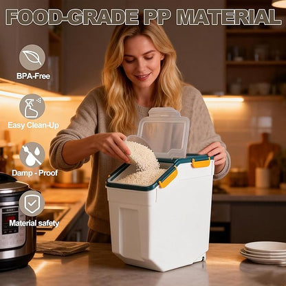RUIAN 2Pcs Large Flour Storage Container Bin 25Lb Airtight Rice Storage Containers with Wheels Seal Locking Lid, BPA Free with Measuring Cup&Scoop for Flour, Rice, Grain 50LB Total(Blue)