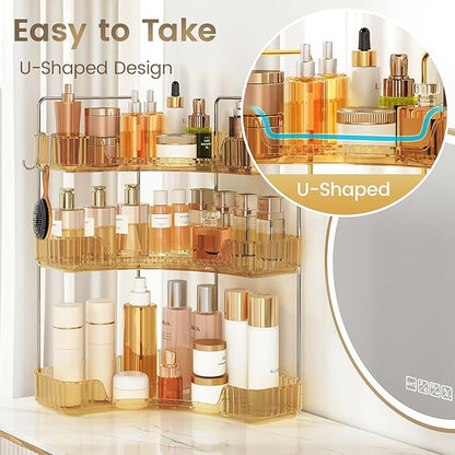 3 Tiers Bathroom Corner Organizer (Gold, 3-Tier)