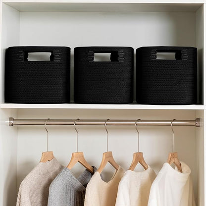UBBCARE 4 Pack Storage Baskets for Organizing, Shelf Baskets with Handles, Woven Storage Baskets for Bookcase/Cube Shelf/Closet, 14.5"L x 9.8"W x 9"H, Black