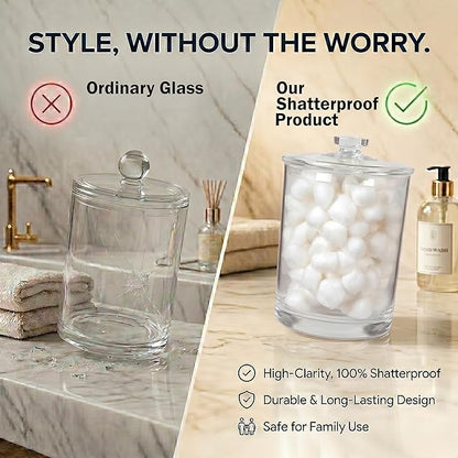 ForPro Clear Acrylic Apothecary Jar with Lid, 60 Oz Shatterproof Bathroom Vanity Organizer, Cotton Ball Holder, Qtip Storage Container Canister for Kitchen, Laundry, Office Decor, 7.75" x 5"