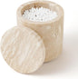 Travertine Qtip Holder Dispenser with Lid for Cotton Swabs,Balls,Pads,Floss Picks Large Capacity Marble Apothecary Jar for Bathroom Essentials Decor, Vanity Makeup Storage Organizer Beige(WH050)