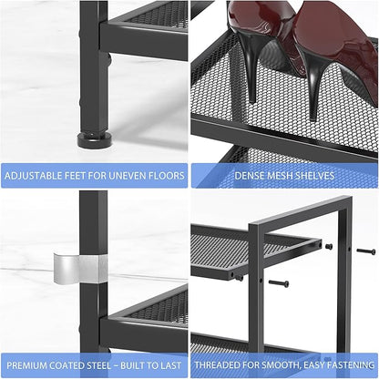 2 Tier Shoe Rack, Expandable Shoe Rack for Closet, Adjustable Shoe Organizer for Entryway, Shoe Storage Organizer for Door Entrance, Garage, Bedroom
