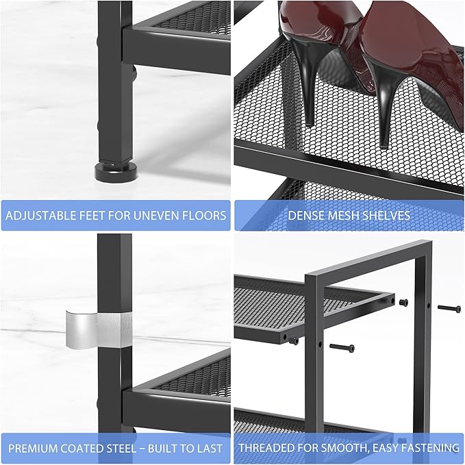 3 Tier Shoe Rack, Expandable Shoe Rack for Closet, Adjustable Shoe Organizer for Entryway, Shoe Storage Organizer for Door Entrance, Garage, Bedroom
