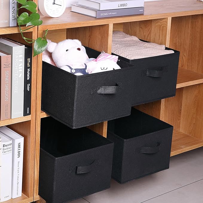 Clothings Collapsible Storage Bins, Foldable Organizers and Storage Baskets Cube Storage Bin for Bedroom Living Room (4 Pack) (Black, 15.4x11.4x7.9inch)