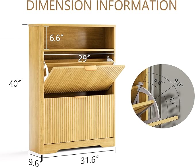 Shoe Cabinet Storage for Entryway Hidden Shoes Storage Cabinet with 2 Flip Drawers, Tall Free Standing Shoe Organizer Rack for Foyer, Hallway