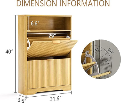 Shoe Cabinet Storage for Entryway Hidden Shoes Storage Cabinet with 2 Flip Drawers, Tall Free Standing Shoe Organizer Rack for Foyer, Hallway