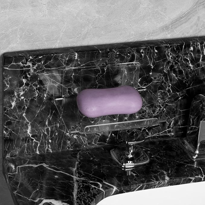 Self Adhesive Soap Dish Wall Mounted, 4 Slot Acrylic Soap Saver, Sponge Soap Holder for Shower Wall, Bathroom, Kitchen (Clear)
