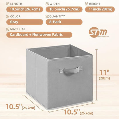 STORAGE MANIAC Storage Cubes, 11 Inch Collapsible Storage Bins with Handles, 8 Pack Fabric Foldable Bins for Organization, Durable Storage Bins for Closet, Shelves, Offices, Toys, 8-Pack Grey