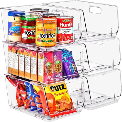 Sorbus Stackable Storage Bins Open Front, Clear Stackable Storage Bins, Pantry Bins for Storage and Organization, Acrylic Stackable Bins for Kitchen, Clear Pantry Organizer Bins (Medium 6 Pack)