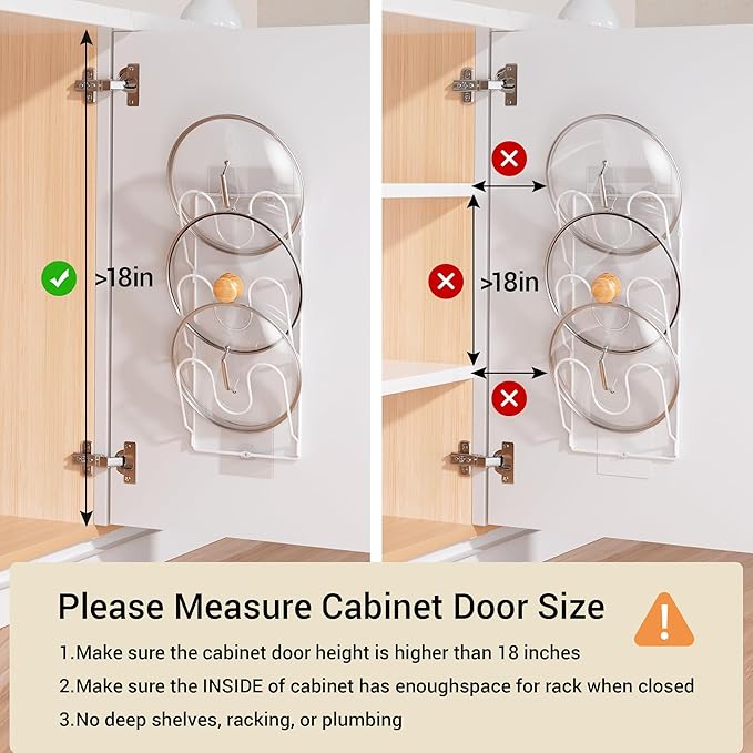 2 Pack Pot Lid Organizer Rack for Cabinet Door/Wall, 6-Tier Pot Lid Holders inside Cabinet Door, No Drilling Adhesive Wall/Door Mounted Rustproof Pots and Pans Lid Organizers for Kitchen Storage White
