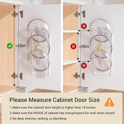 2 Pack Pot Lid Organizer Rack for Cabinet Door/Wall, 6-Tier Pot Lid Holders inside Cabinet Door, No Drilling Adhesive Wall/Door Mounted Rustproof Pots and Pans Lid Organizers for Kitchen Storage White