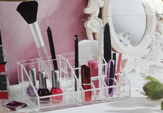 Series Model HZ-05 Acrylic Makeup Organizer, Clear Cosmetic Storage Display, Multi-Compartment Holder for Lipstick, Nail Polish, Brushes