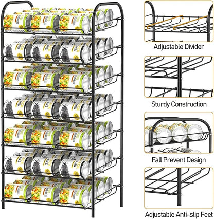 DOMYDEVM Can Rack Organizer, 7-Tier Can Storage Organizer, Black Beverage Soda Holder Holds up to 84 Can, Can Drink Storage Organizer for Pantry Kitchen