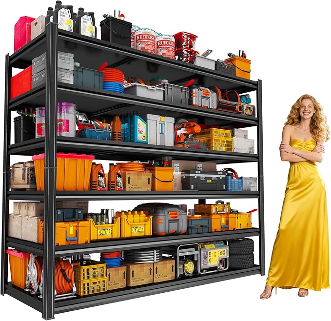 Heavy Duty Garage Shelving Unit, 6-Tier Adjustable Metal Storage Shelves, High-Capacity Storage Rack, 3000LBS Utility Shelf for Garage & Basement, Tool Organization, Warehouse, 82" H, Black