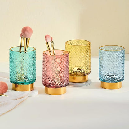 Makeup Brush Holder Organizer,Toothbrush Holders,Desk Pen Pencil Holder,Multifunctional Vintage Glass Brush Cup（A45-6-US）