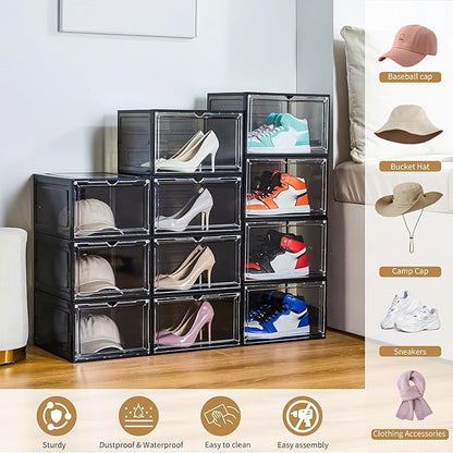 Hat Organizer for Baseball Caps,set of 6, Transparent Storage Box Hat Holder With Clear Magnetic Door, Stackable Rack, Easy to Assemble Stylish Display(13.5 "x 10.6" x 7.5 ")