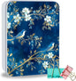 Exquisite Metal Tin Box Sturdy Metal Storage Box with Lid, Blue Birds Flowers Large Container Holder for TCG Cards, Car Keys, Cookies, Tin Containers for Gift, 5.0x3.7x1.6 Inch