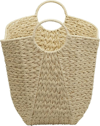 Household Essentials Cream Paper Rope Basket with Handles, Natural Woven Storage Basket