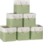 Temary 11 Inch Cube Storage Bins - 6 Pack Foldable Fabric Storage Baskets with Soft Rope Handles, Sturdy Organizer Cubes with Metal Frame for Shelves, Closet, Office & Home Organization (White&Green)