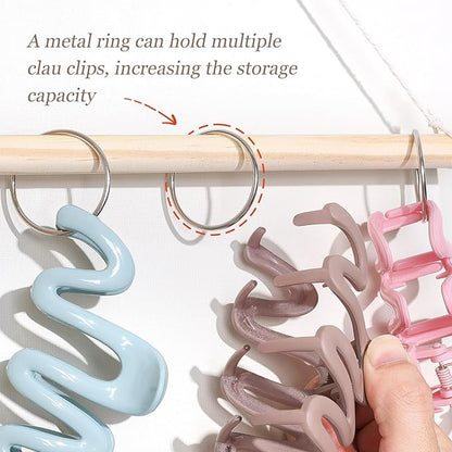 SNOWSTAR Macrame Hair Claw Clip Organizer with10 Metal Rings,Hanging Hair Clip Holder and Storage for Women Girls,Claw Clips Hanger Home Decor for Wall,Door,Closet
