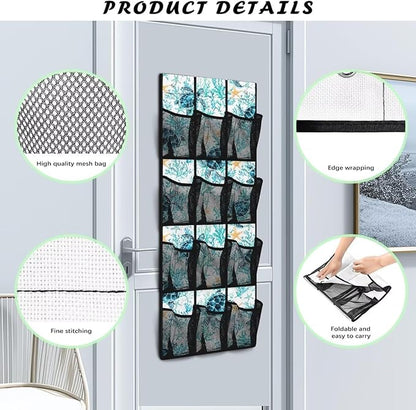 Blue Sea Turtle Behind The Door Shoe Organizer, 12 Pockets Ocean Theme Hanging Rack for Bathroom & Beach House, No Drill Storage for Toys & Toiletries