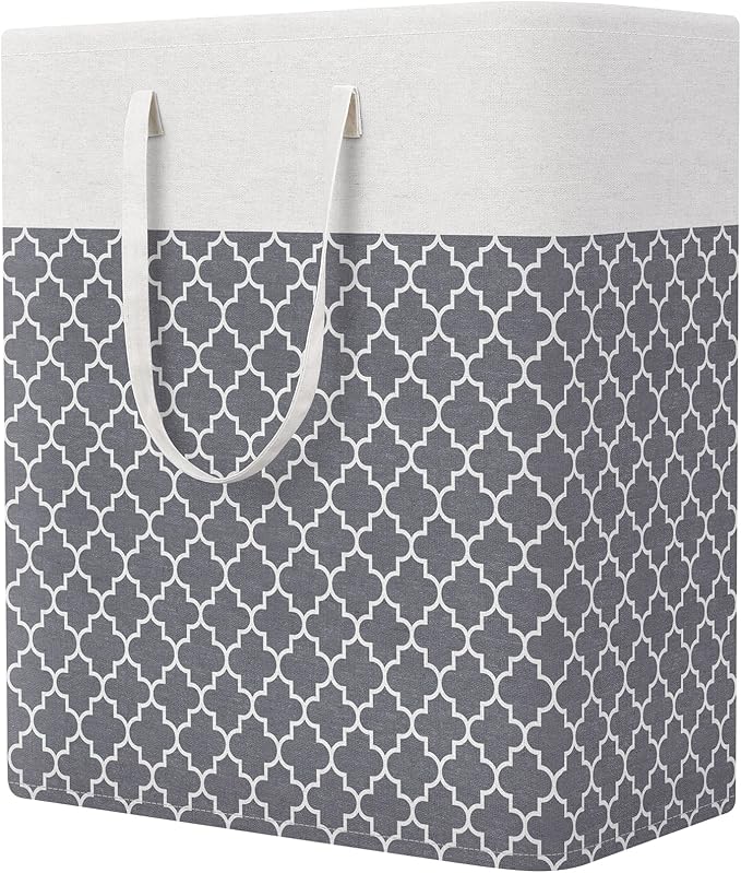 StorageRight Laundry Basket Hamper Large Collapsible Laundry Hamper with Easy Carry Handles，Freestanding Clothes Hampers for Laundry, Bedroom, Dorm, Clothes, Towels, 100L, Clover Grey