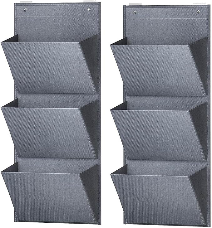 2 Pack Over The Door Shoe Organizer with 3 Sections for Towels and Laundry Items, Gray