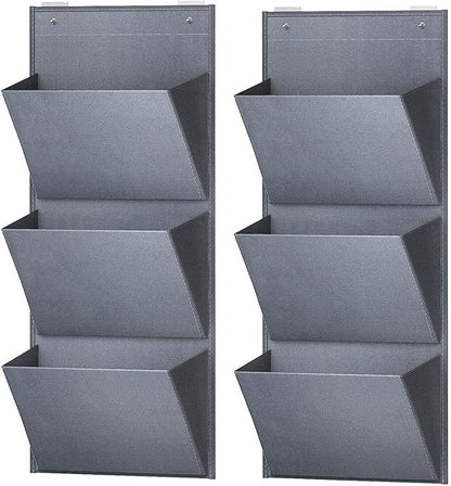 2 Pack Over The Door Shoe Organizer with 3 Sections for Towels and Laundry Items, Gray