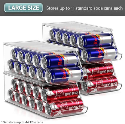 Sorbus Skinny Soda Can Organizer for Refrigerator - Stackable Slim Can Holder Dispenser with Lid for Fridge, Pantry, Freezer - BPA-Free, Clear Design, Drink Organizer for Fridge (4-Pack)