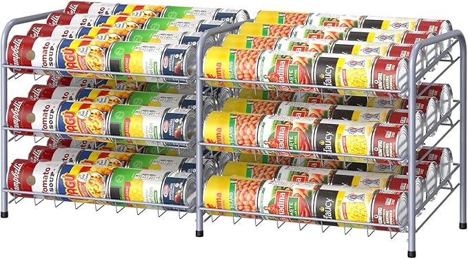 MOOACE Can Rack Organizer, 2 in 1 Can Storage Dispenser Holds up to 72 Cans, Can Organizer for Pantry Kitchen Cabinet, Silver
