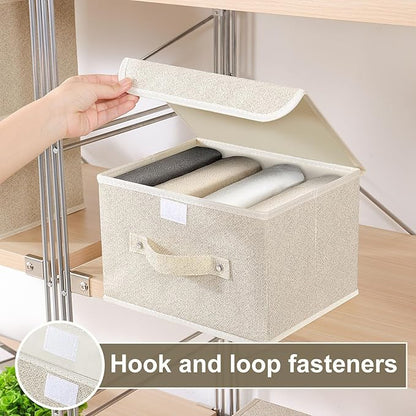 Fabric Storage Bins Cube Organizers with Flip-Top Lid and Handles,Storage Boxes for Organizing Home,Office,and Closet,Grey and Beige,5 Pack 10.2 X 7.9 X 6.7 in