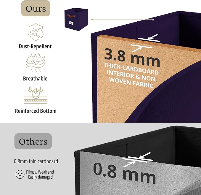 DECOMOMO Storage Bins, Cube Storage Bin with Labels, Fabric Storage Cubes for Shelves (10.5" x 11" / 6pcs, Deep Violet)