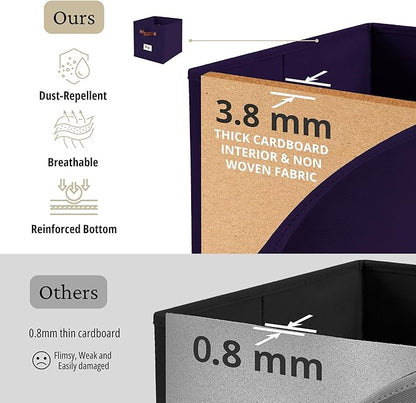 DECOMOMO Storage Baskets, 13x15x13 Storage Cube Bins with Labels for Organizing Shelves Kallax (Kallax / 4pcs, Deep Violet)