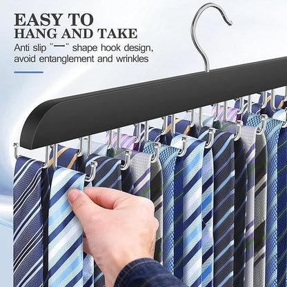 Tie Rack Hanger for Closet 20 Foldable Hooks, 2 Pack Wooden Non Slip Large Capacity Space Saving Tie and Belt Organizer with 360° Rotating Hooks for Tank Tops Bras Scarves Hat