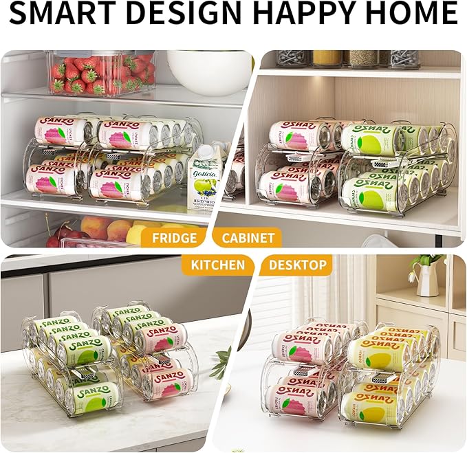 Drink Organizer for Fridge, Soda Can Organizer Dispenser for Refrigerator with Automatic Rolling,Organize Standard Size 11.15oz or 12oz Cans Drink,Save Space for Fridge、Kitchen、countertop
