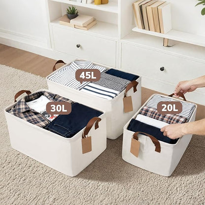 CHICVITA Storage Baskets for Shelves, 19" x 13" x 11" Closet Storage Bins with Handles, Foldable Fabric Bins with Metal Frame, Extra Large Storage Basket for Toys, Blankets, Beige, 2-Pack