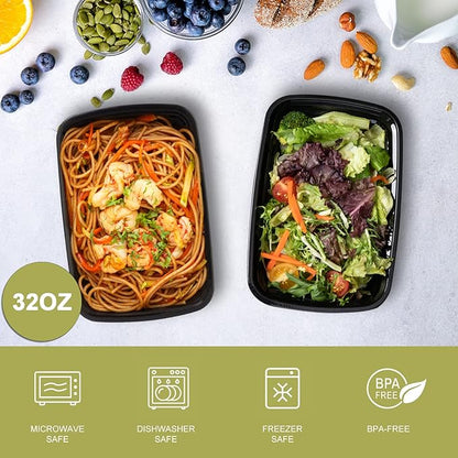Ezalia 50 Pack- Meal Prep Containers 32oz, Plastic Food Prep Containers Reusable, Leakproof To Go Food Containers with Lids, BPA-Free, Microwave/Dishwasher/Freezer Safe