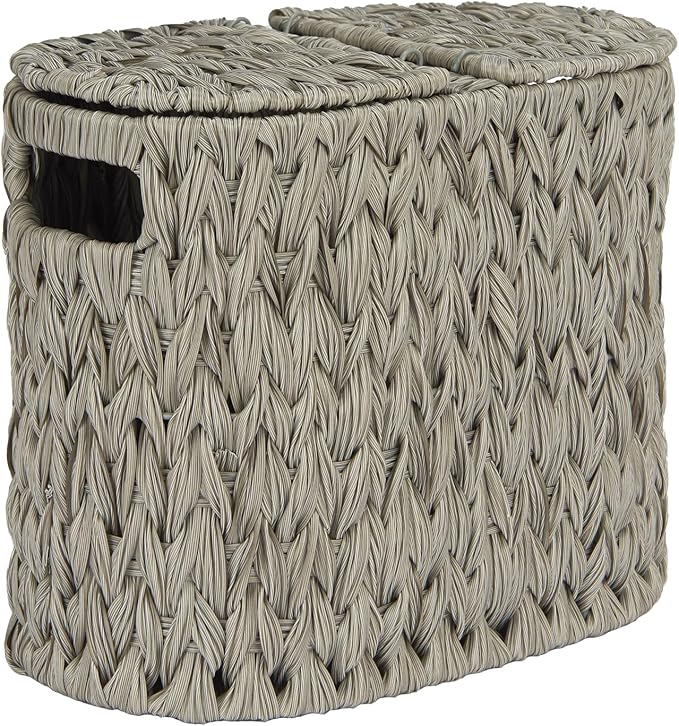 Toilet Paper Storage with Double Lid, Toilet Paper Basket for Storage, Waterproof & Freestanding Tissue Holder for Bathroom, 4 Rolls, Grey