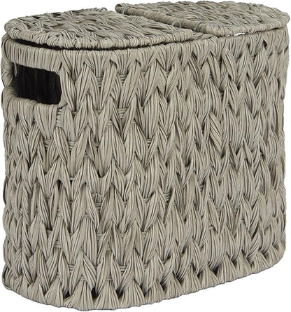 Toilet Paper Storage with Double Lid, Toilet Paper Basket for Storage, Waterproof & Freestanding Tissue Holder for Bathroom, 4 Rolls, Grey