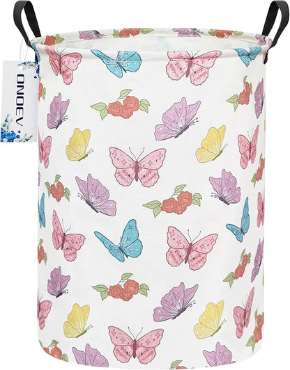 Round Waterproof Laundry Basket,Foldable Storage Basket,Laundry Hampers With Handle,Gift Basket,Suitable for Children's Room and Toy Storage (Butterfly)