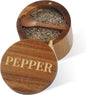 Timtopno PEPPER Cellar, Acacia Wood Salt Container with Built-in Spoon & Swivel Lid, Engraved PEPPER Box, Salt Holder Bowl for Countertop Seasoning Storage