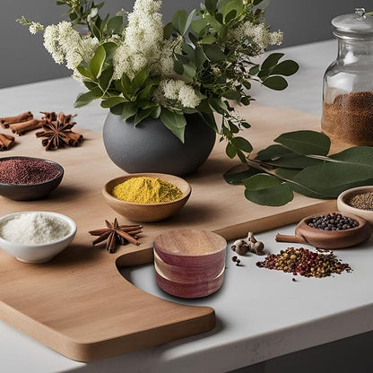 NAZANIN 2-Compartment Acacia Salt Cellar with Magnetic Swivel Lid, Round Salt and Pepper Container, Dual Spice Storage with Magnetic Lid, Multi-Use Spice Box, Measuring Spoon Included
