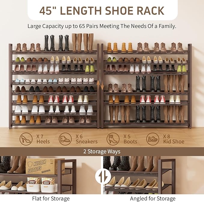 Metal Shoe Rack,Large 8 Tier Shoe Organizer, Heavy Duty Metal 4-Tier Stackable Shoe Storage Vertical Shoe Rack for Closet Front Door,Entrance,Entryway,Garage,Up to 50 Pairs,Bronze