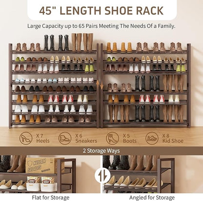 Metal Shoe Rack,Large 8 Tier Shoe Organizer, Heavy Duty Metal 4-Tier Stackable Shoe Storage Vertical Shoe Rack for Closet Front Door,Entrance,Entryway,Garage,Up to 50 Pairs,Bronze
